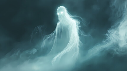 Mysterious glowing figure in ethereal mist. Dreamlike Ephemeral Apparition. Illustration