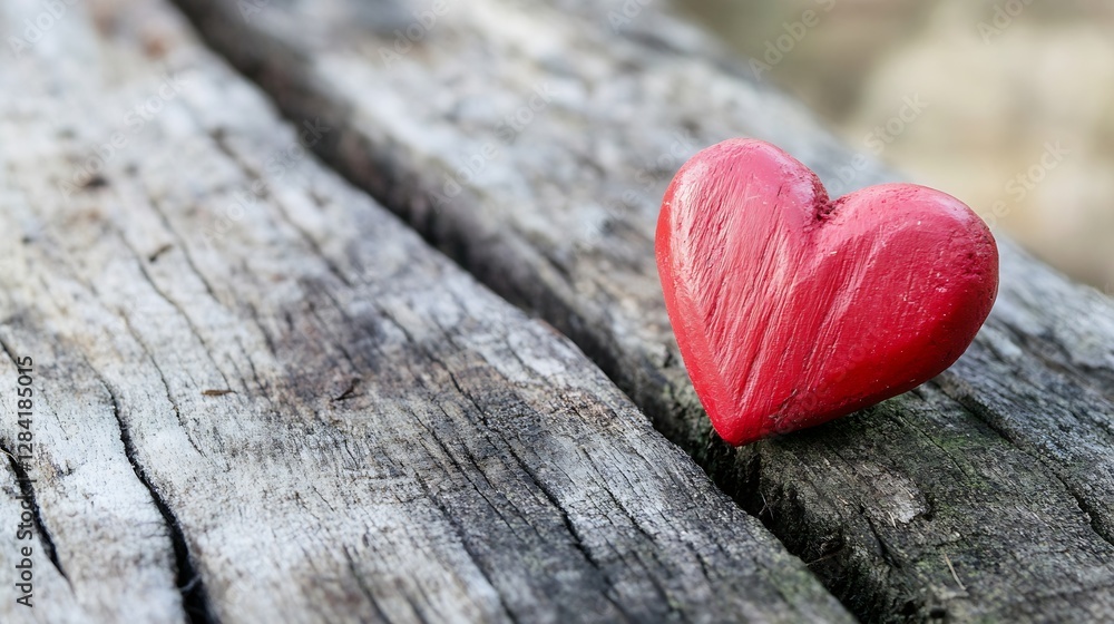 Aufkleber handcrafted wooden heart ornament resting on rustic surface symbolizing love and affection : generat