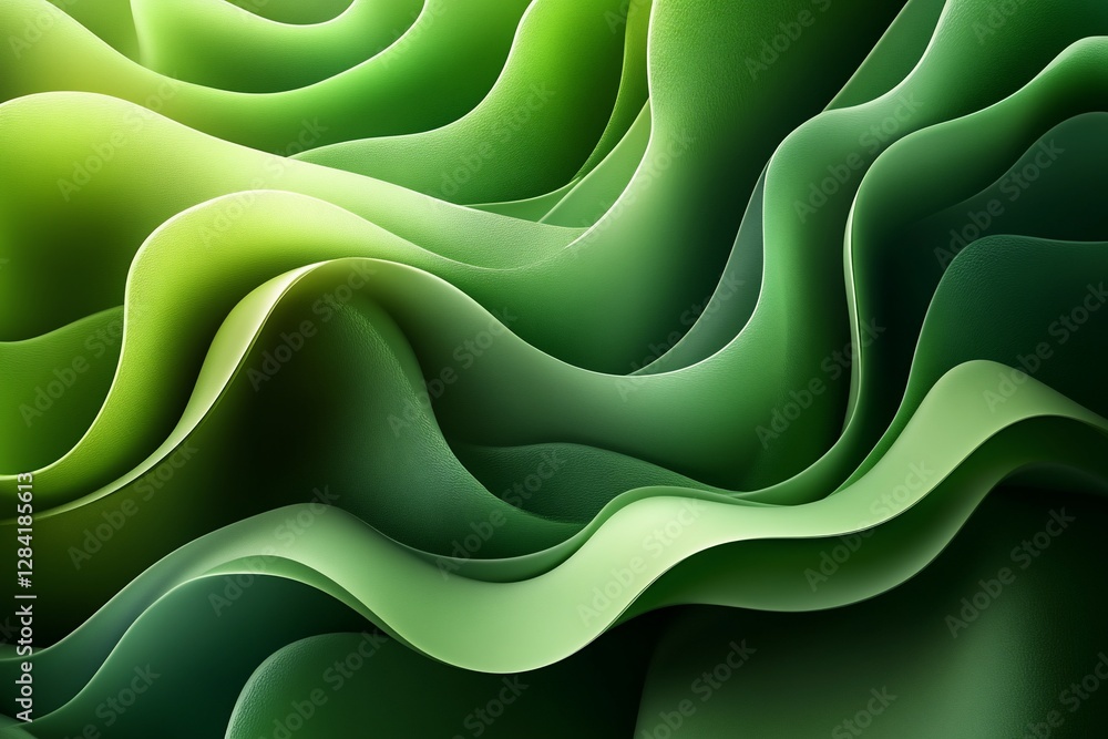 Poster abstract green waves with shadows background for design or web use