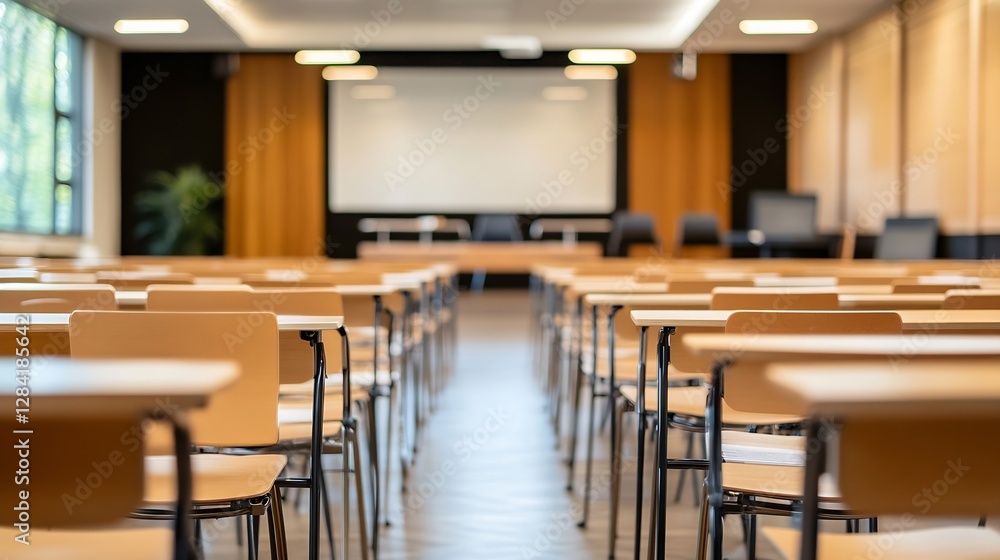 Aufkleber Modern educational space showcasing empty classroom with neat rows of desks ready for learning : Generative AI