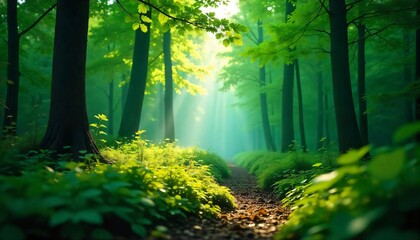 Obraz premium green forest in the morning