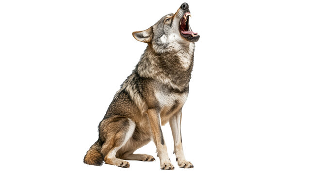 Howling wolf in a natural setting during daytime