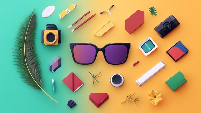 Stylish Sunglasses in a Vibrant 3D Rendered Still Life AI Generated