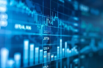 Fototapeta premium Stills of financial tables, charts, and graphs with a blue background. Business data analysis concept