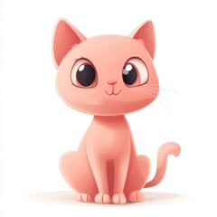 Obraz premium Cute Pink Cat Illustration With Big Eyes Sitting Adorably On White Background Cartoonish Style