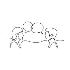 Continuous Line Drawing Couples Conversation, Communication, Dialogue, Relationship, Connection