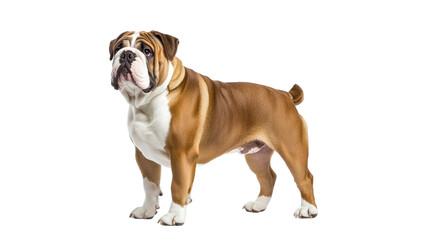 Bulldog stands proudly with strong posture indoors