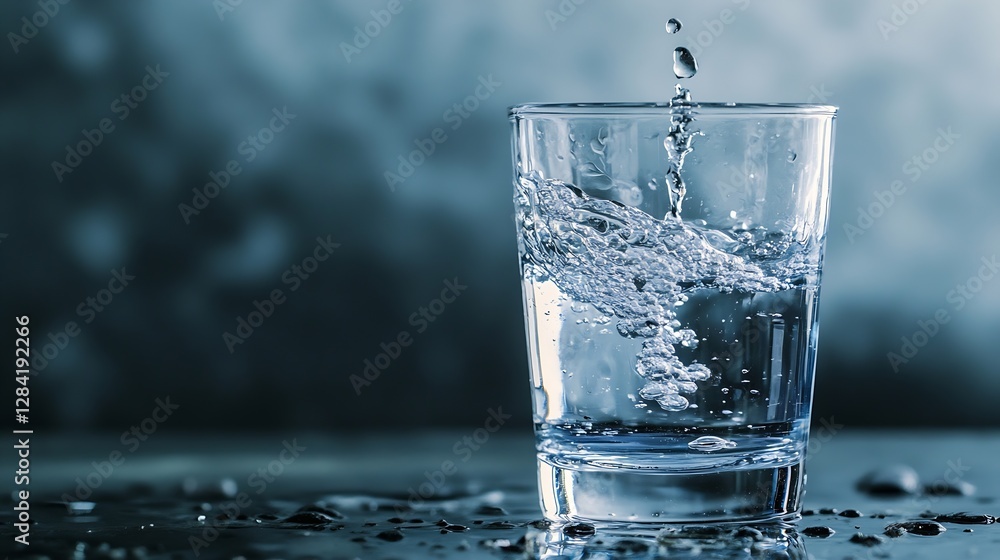 Aufkleber Closeup of bubbles forming in a glass filled with refreshing clear water on a dark backdrop : Generative AI