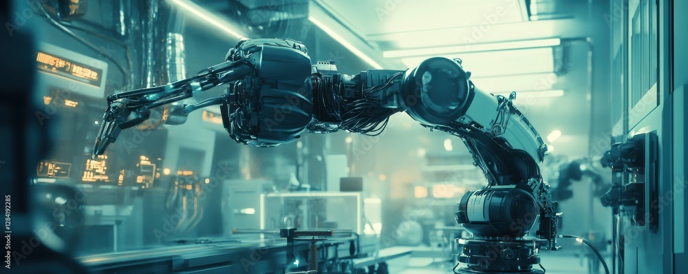 Aufkleber robotic arm operating in advanced industrial setting with futuristic technology