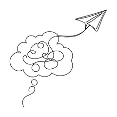 Paper Airplane Takes Flight From Tangled Thought Cloud © Chaya