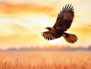 Obraz premium Radiant golden eagle flying over a field of Treasury bonds, US Treasury Bonds, national financial strength
