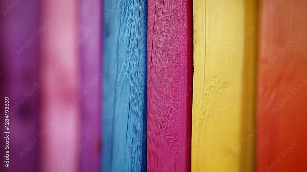 Aufkleber vibrant multi colored vertical wooden planks creating a bright and cheerful atmosphere : generative 