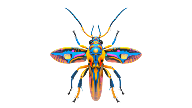 Colorful insect with vibrant patterns on display