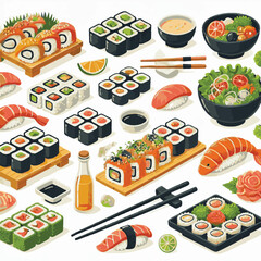 seafood, sushi, gourmet, fresh, delicious, rice, food, traditional, fish, japanese, cuisine, sashimi, maki, asian, tasty, culinary, healthy, salmon, roll, lunch, japan, seaweed, restaurant, dinner, as