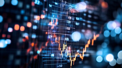 Dynamic abstract stock market graphic showing colorful data trends and financial analytics on a digital display : Generative AI