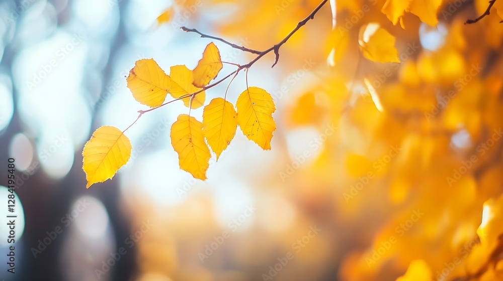 Poster Vibrant Autumn Leaves Illuminated by Soft Light in a Magical Natural Setting : Generative AI