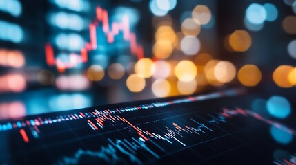 Dynamic stock market graph illustrating fluctuating financial trends with vibrant colors : Generative AI