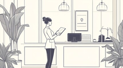 Professional Woman Doctor Reviewing Medical Documents in Clean White Office