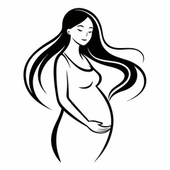 Graceful Maternity: Elegant Black-and-White Pregnancy Sketch