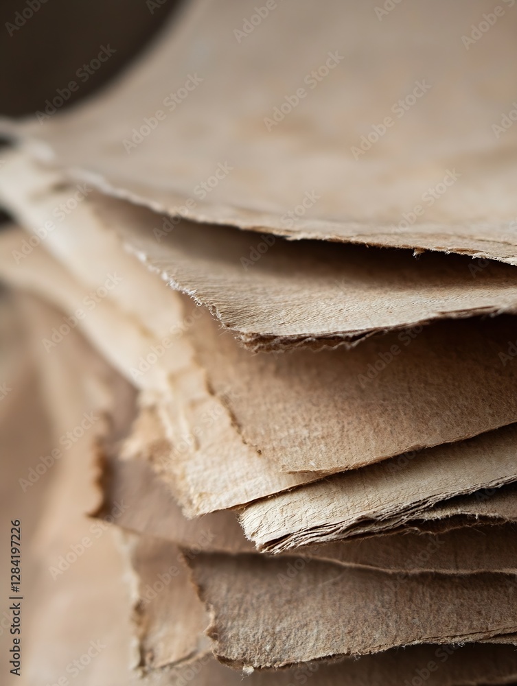 Aufkleber close up of detailed textured pages of natural paper spread out on a surface : generative ai