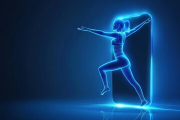 Obraz premium Glowing Digital Figure in Front of Smartphone Device Background