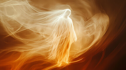Ethereal apparition: a ghostly presence in the fiery depths. Dreamlike Ephemeral Apparition. Illustration