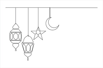 Islamic decoration design Ramadan Kareem continuous one line art drawing and Eid Mubarak vector