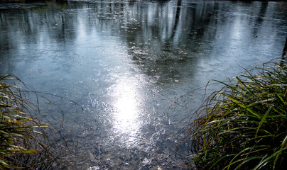 Sonnenspiegelung auf einem zugefrorenen See