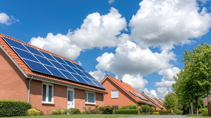 Obraz premium Residential homes with solar panels on sunny day