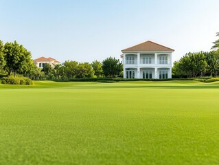 Fototapeta premium Highend golf course villas with expansive views, Residential Real Estate Luxury Properties Housing Demand, exclusive recreational living