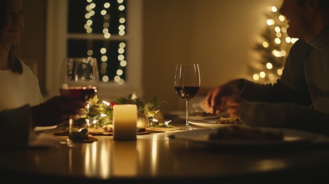 Moderate drinking at a holiday celebration with family. Featuring warmth and togetherness