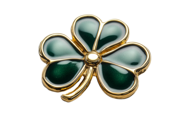 Decorative green shamrock pin in gold setting