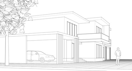 Fototapeta premium modern house sketch 3d illustration 