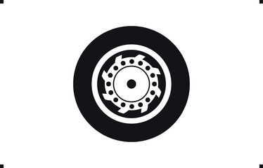 Black rubber wheel tire design. Wheel tires. Car tire tread tracks, Mini Van racing wheel mascot design. Tyres road maintenance vector automobile. Auto Van wheel tyre. Vector illustration rim design