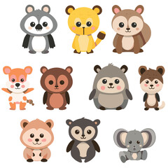character, cute, animal, cartoon, vector, illustration, happy, set, design, graphic, funny, baby, zoo, adorable, background, art, collection, children, giraffe, isolated, lion, bear, child, kid, print