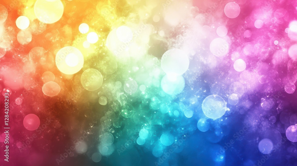 Poster vibrant rainbow bokeh background with colorful light circles and abstract texture