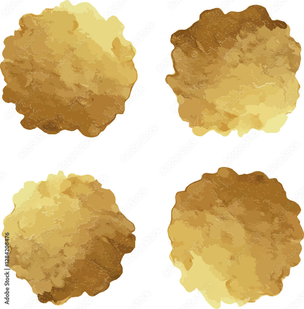 Aufkleber golden textured shapes in a minimal style showcasing rich hues and varying sizes, perfect for digita