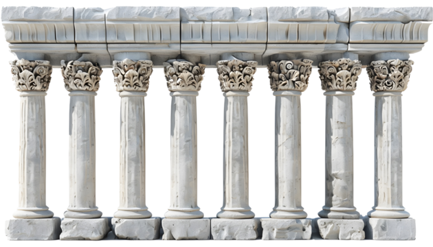 Romanesque Columns With Ornate Capitals on a Transparent Background