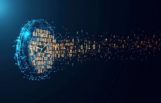 clock, Beautiful digital art of futuristic cityscape with glowing lights