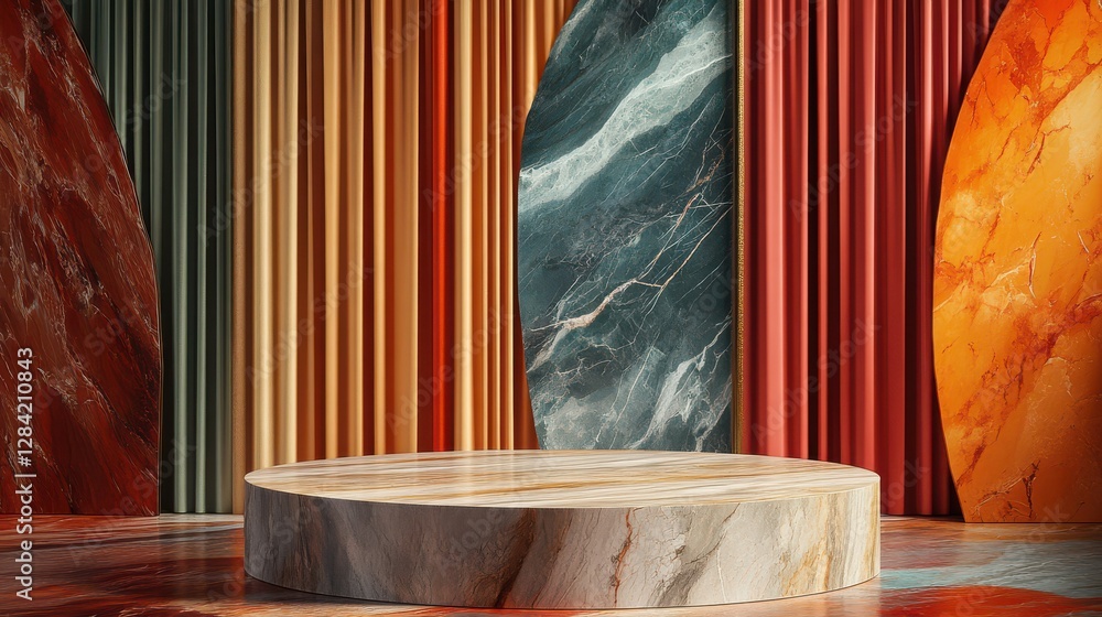 Poster Abstract marble and curtain background with circular platform