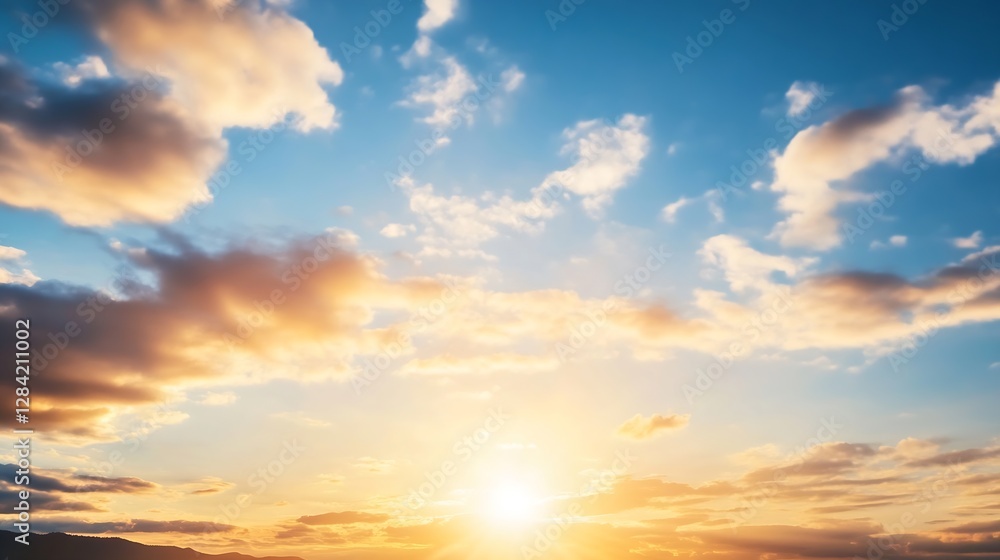 Aufkleber breathtaking sunset view with a vibrant sky filled with colorful clouds and soft light in the evenin