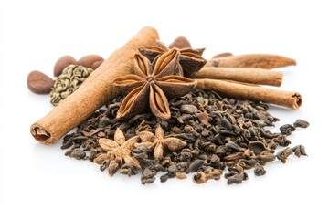 Aromatic Spices and Tea Leaves Blend Together