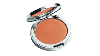 Compact blush in elegant silver case on display