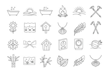 editable line art of summer icon set on white background 