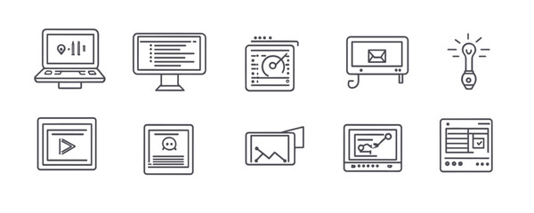 Linear icons set: flat design collection of technology and office tools.