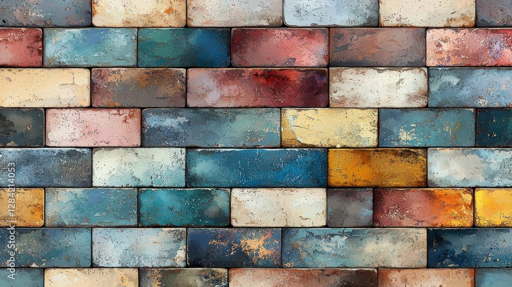 Aufkleber multi hued brick wall abstract pattern background colorful textured surface design artistic image