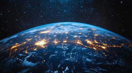 Obraz premium Earth at night, showing city lights and stars.