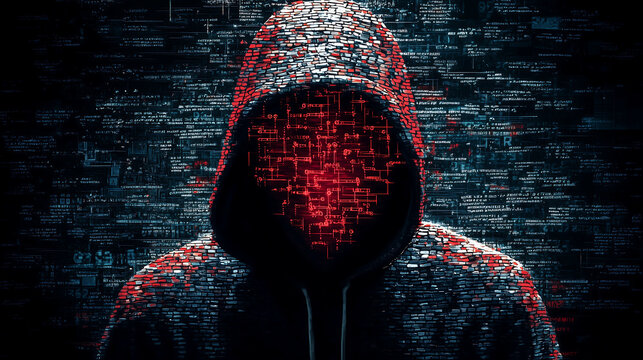 Cybersecurity mosaic broken hacker symbols forming shield representing digital protection cybercrime prevention encryption and online data security in futuristic cyber threat environment