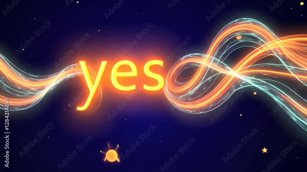 Poster a red and blue wave with the word yes written in white. the word yes is written in a cursive style