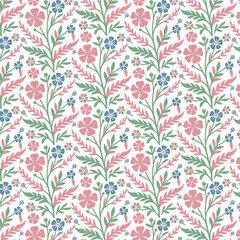 seamless floral pattern with seasonal botanical blossoms and ornamental foliage details for textile and wrapping paper
